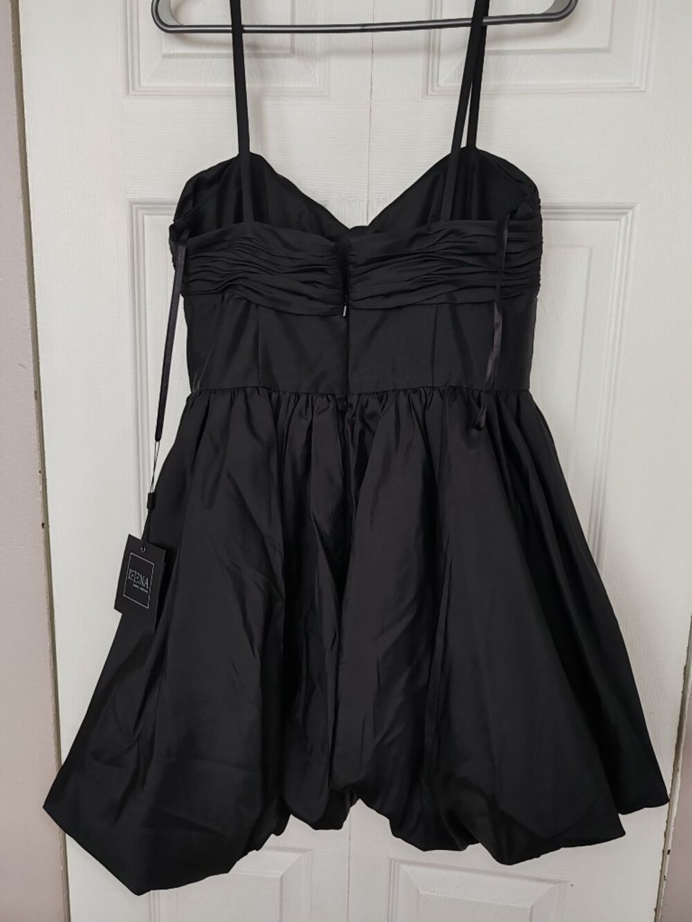NWT IEENA for Mac Duggal Black Ruched Sweetheart Bubble Hem Mini Cocktail Dress - Picture 5 of 16